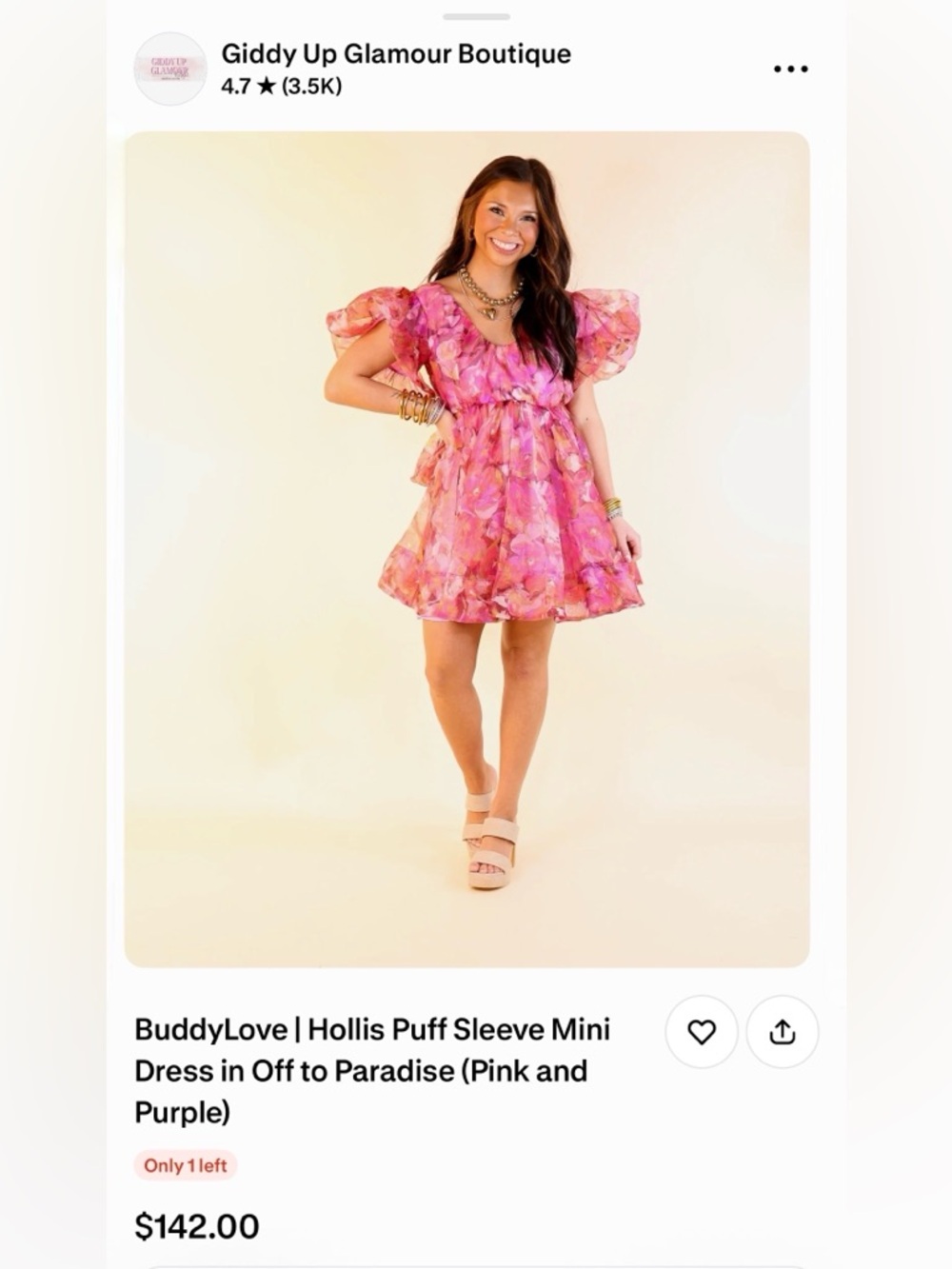 NWT BUDDY LOVE Hollis Puff sleeve mini dress Sz M in off to paradise color - Picture 10 of 10